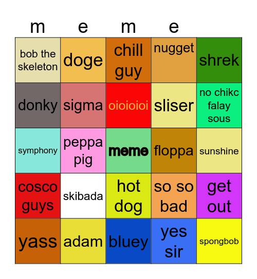 meme bingo Card