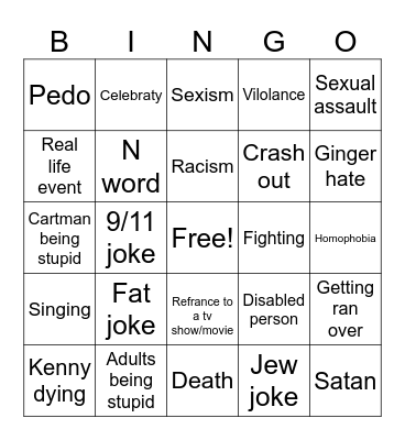 South Park bingo Card