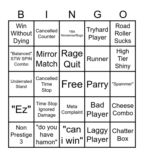 stw spin Bingo Card