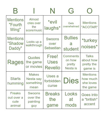 RayforRachel Plays "Hogwarts Legacy" Bingo Card