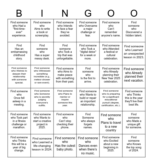 NEW YEAR  (2024-2025) Bingo Card