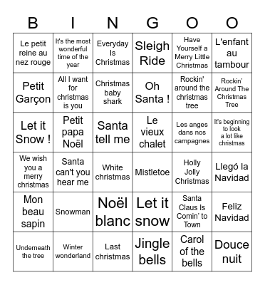 Christmas song Bingo Card