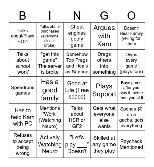 Ben Bingo Card