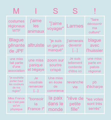 Miss France 2024 Bingo Card