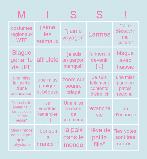 Miss France 2024 Bingo Card