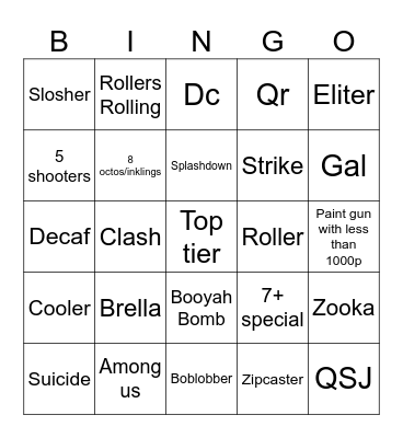 Splatoon bingo Card