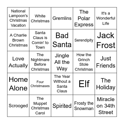 Christmas Movie Bingo Card