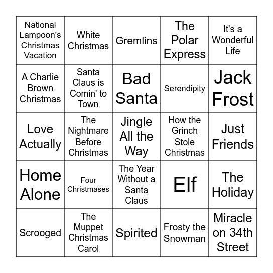 Christmas Movie Bingo Card