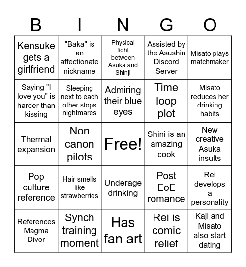 Asushin Fanfic Bingo Card