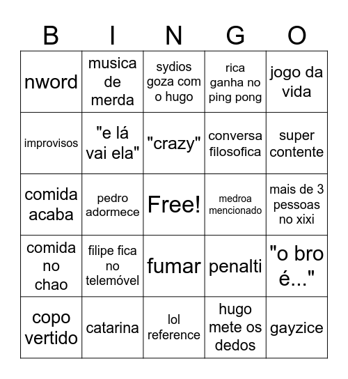 bingo da garagem Bingo Card