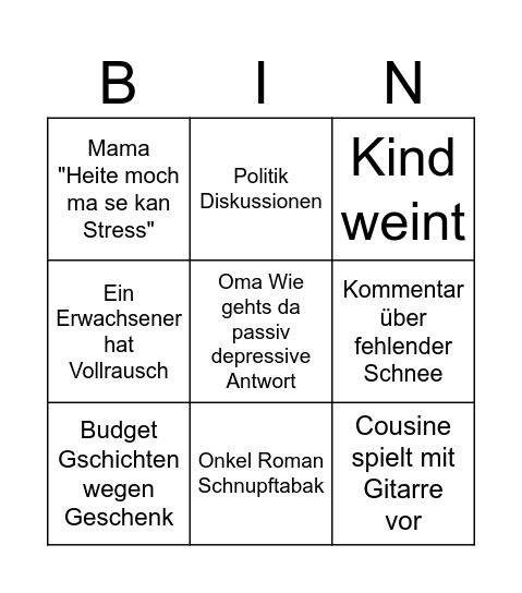 Schmank Bingo Card