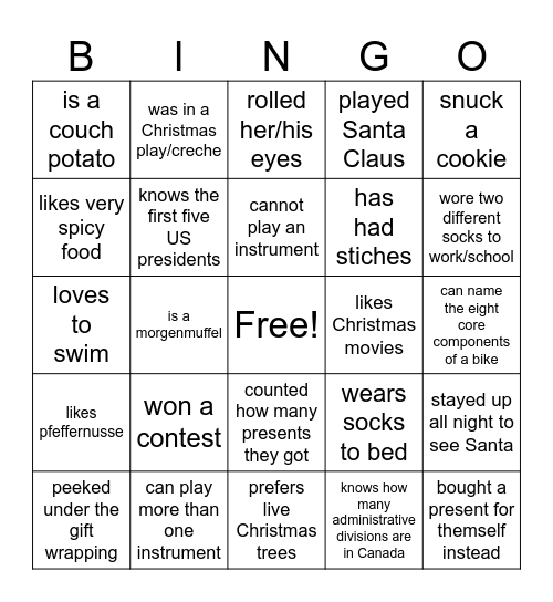 Christmas Bingo Card