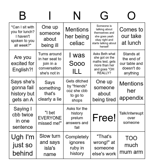 Alice bingo Card