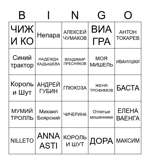 Тур Русское Bingo Card