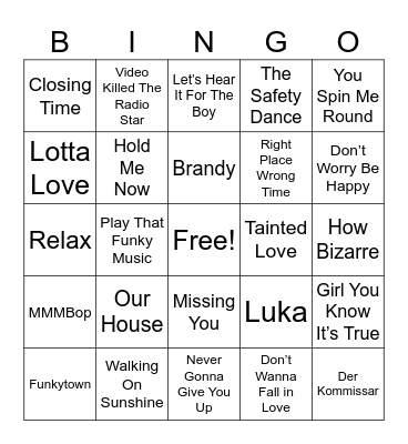 One-Hit Wonders Bingo Card