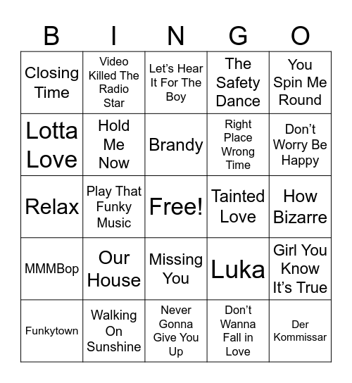 One-Hit Wonders Bingo Card