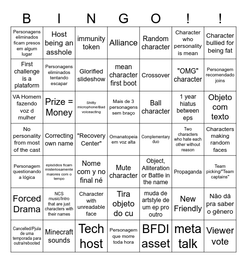 Object Show Bingo Card