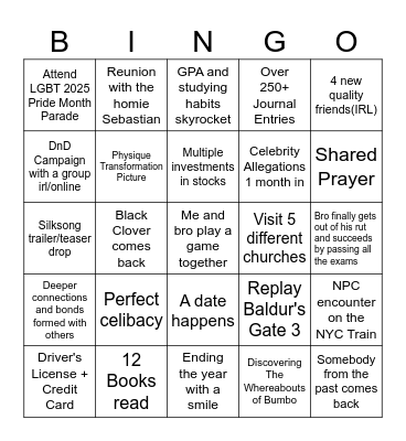 Zeph's 2025 Bingo Card