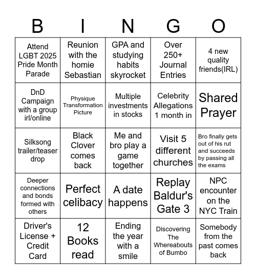 Zeph's 2025 Bingo Card