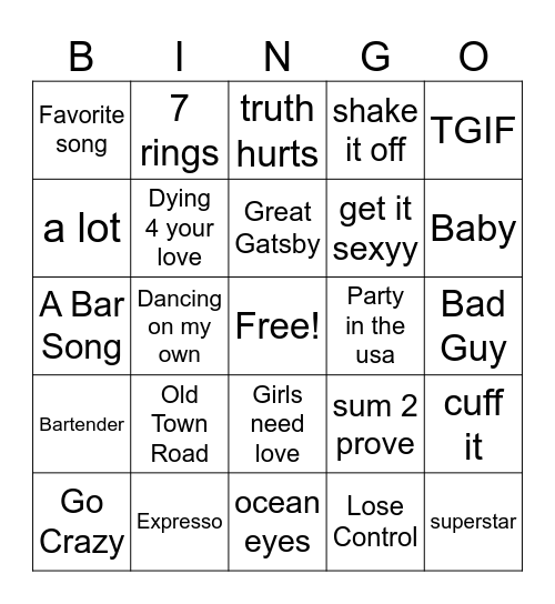 Music Bingo Card