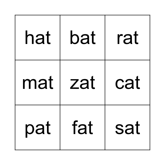 at Word Family Bingo Card