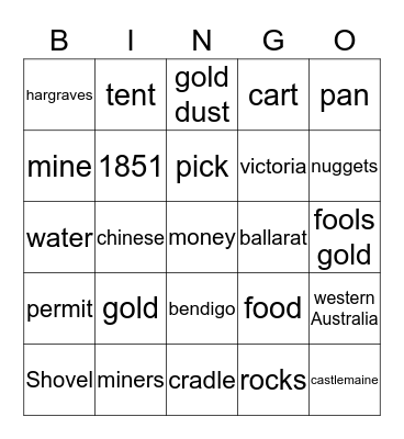 Gold Rush Bingo Card