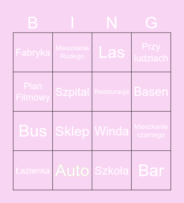 Przytulaśne Miejsca Bingo Card