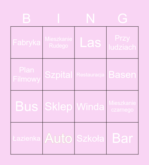 Przytulaśne Miejsca Bingo Card