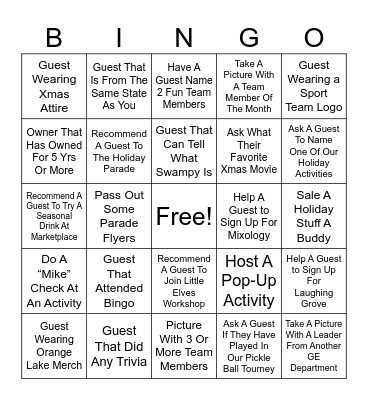 Fun Team Holiday Bingo Card