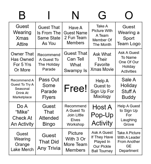 Fun Team Holiday Bingo Card