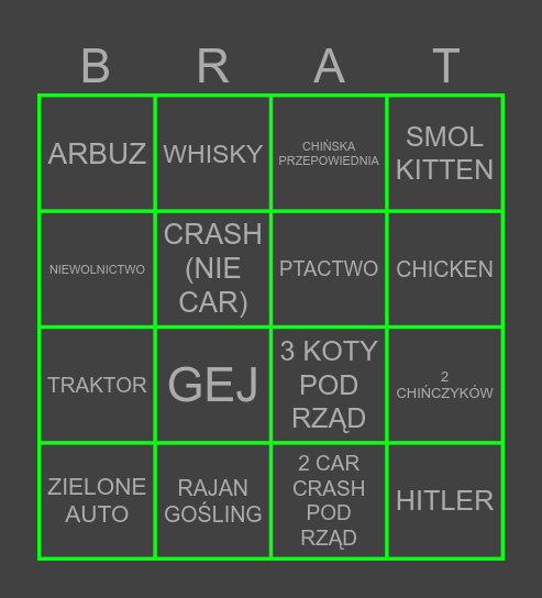 Brat Bingo Card