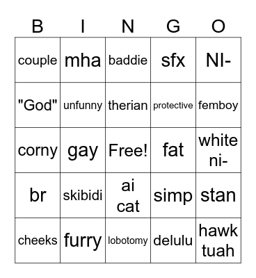 cringe Bingo Card