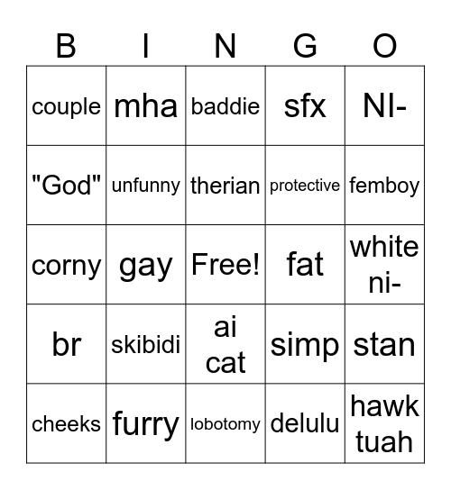 cringe Bingo Card