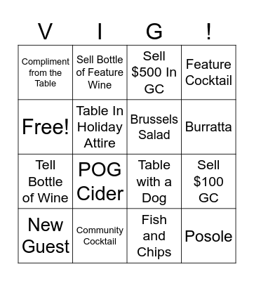 VNC Bingo Card