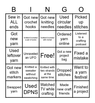 Sip ‘N Stitch Bingo Card