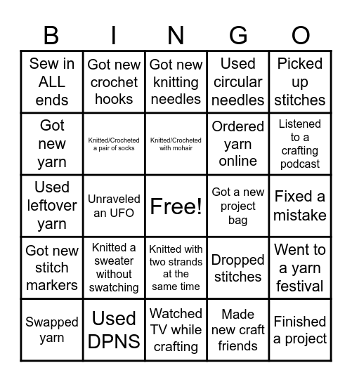 Sip ‘N Stitch Bingo Card