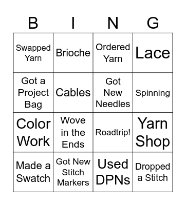 Sip ‘N Stitch Bingo Card