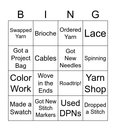 Sip ‘N Stitch Bingo Card