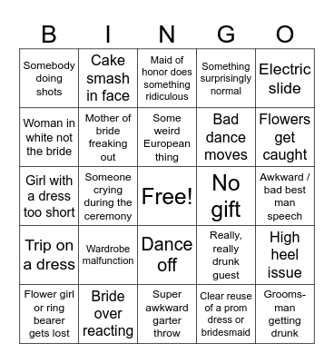 Wedding Bingo - Because we are terrible people Bingo Card