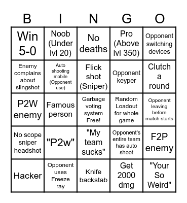 Rivals Bingo Board with Friends Bingo Card