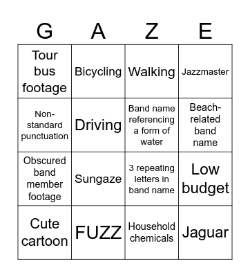Shoegaze Video BINGO Card