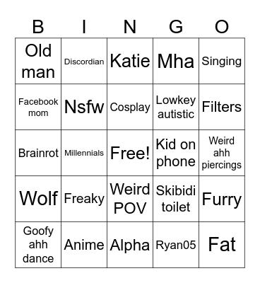 Tik tok comp cringe Bingo Card