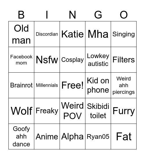 Tik tok comp cringe Bingo Card