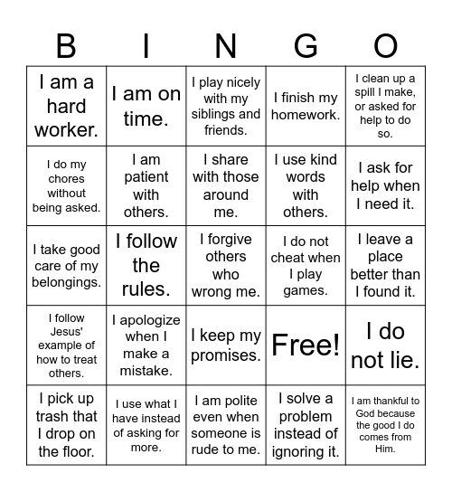 AHG Integrity BINGO Card