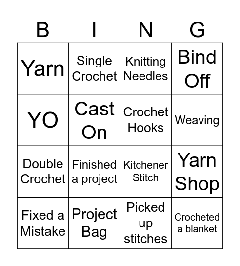 Sip ‘N Stitch Bingo Card