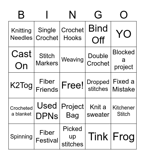 Sip ‘N Stitch Bingo Card