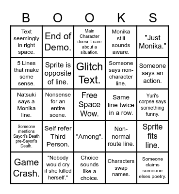 DDLC Game Bingo. Bingo Card