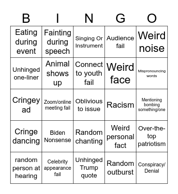 US Politics no context bingo Card