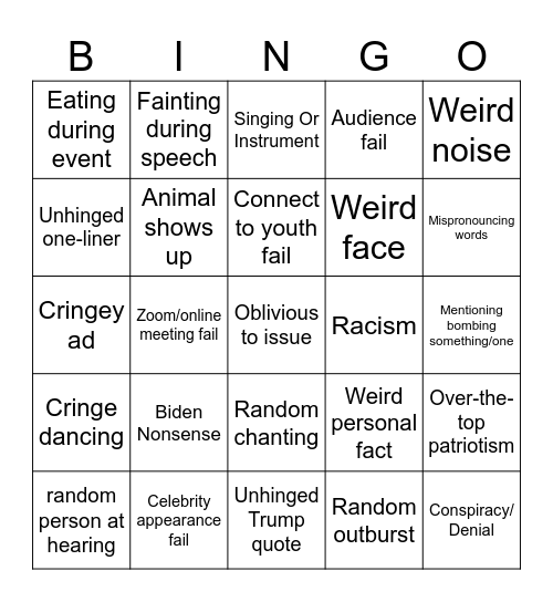 US Politics no context bingo Card