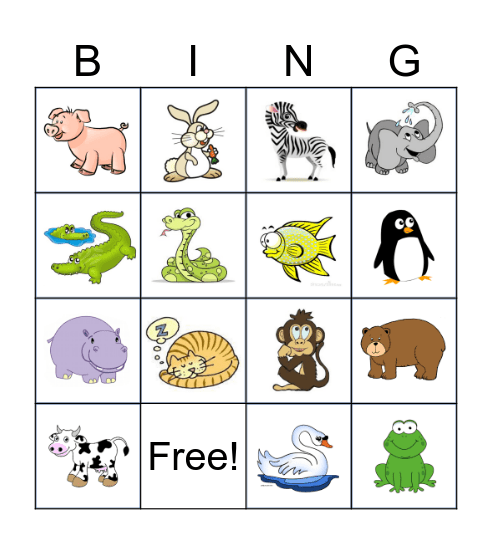 Animal Bingo Card